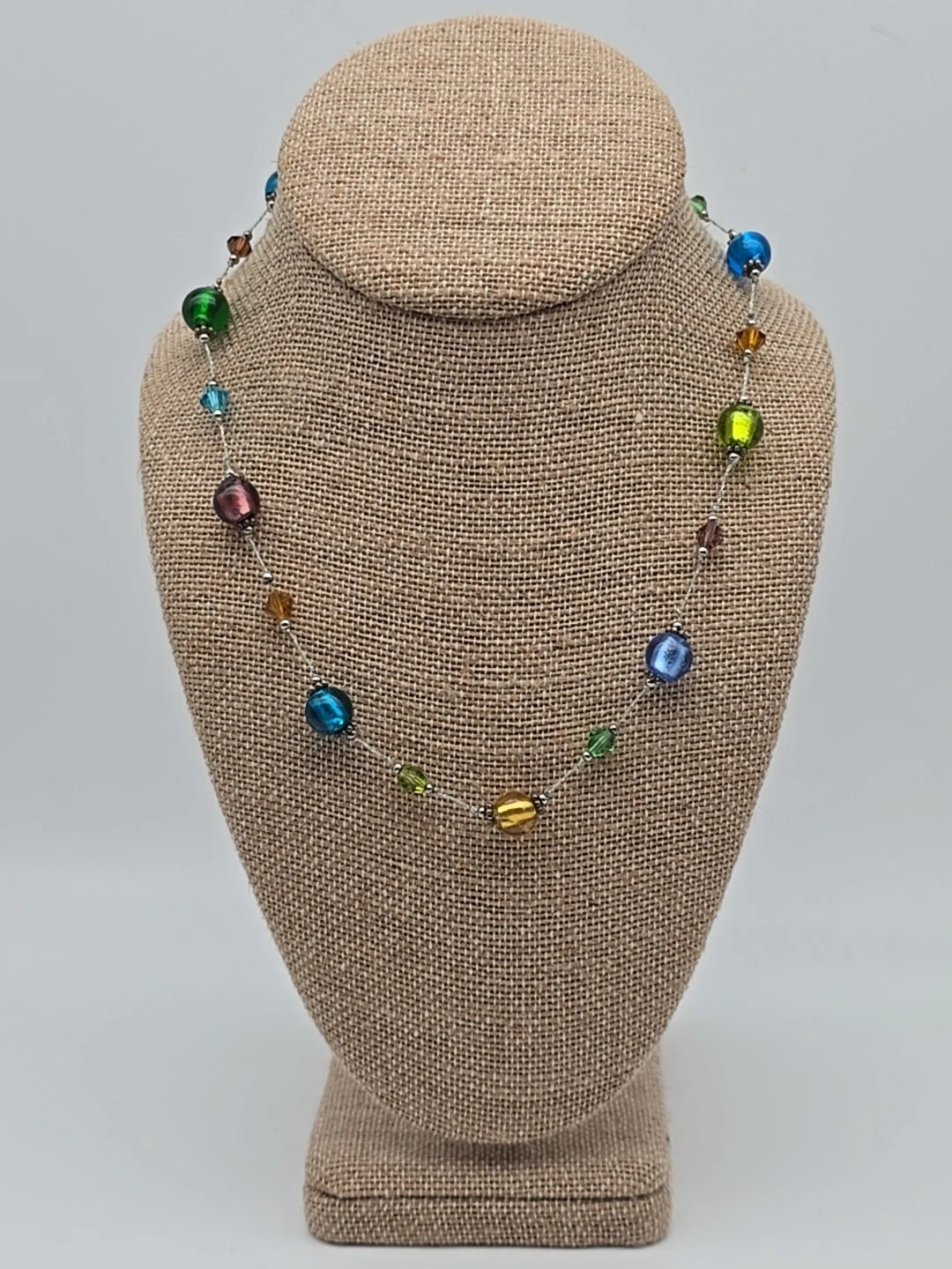 VETEMENTS Collana multicolore perle vetro e acrilico tono argento 18" +3" ext #143