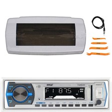 Pyle Bluetooth Marine Receiver with White Splash Proof Radio Cover, 22" Antenna