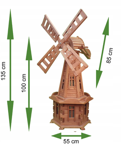 Large Wooden Windmill 53 inch-135cm New Handmade Led Outdoor Garden Patio Solar - Picture 4 of 10