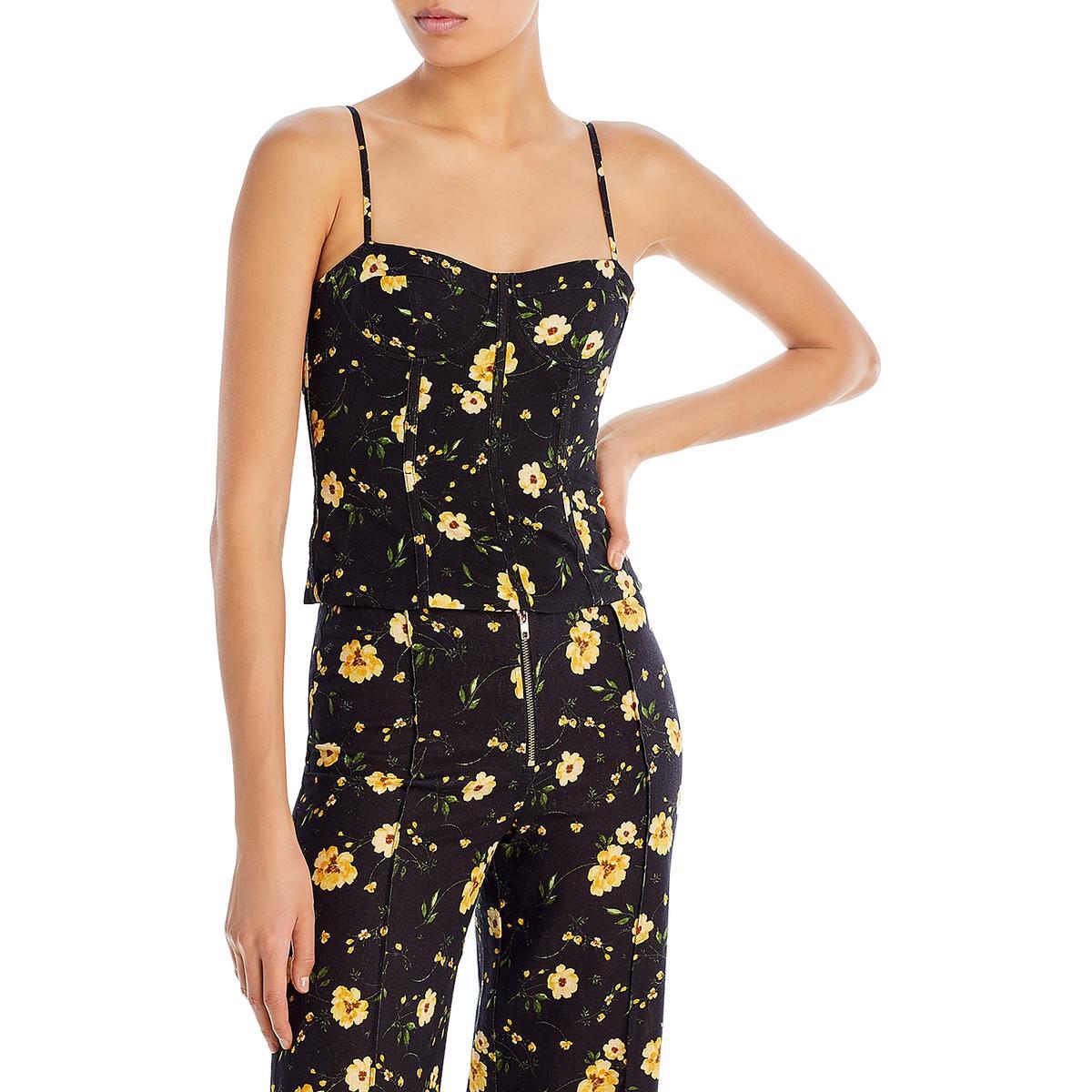 Укороченная льняная рубашка Aqua Womens Black с цветочным принтом S BHFO 2062