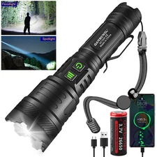 Super Bright 90000LM LED Flashlight Rechargeable Tactical LED Work Light Torch