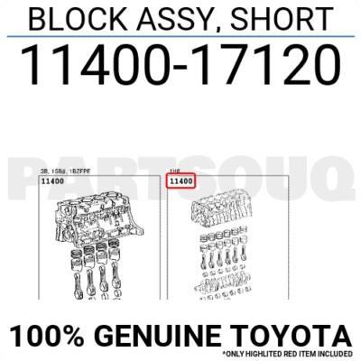 1140017120 Genuine Toyota BLOCK ASSY, SHORT 11400-17120 | eBay