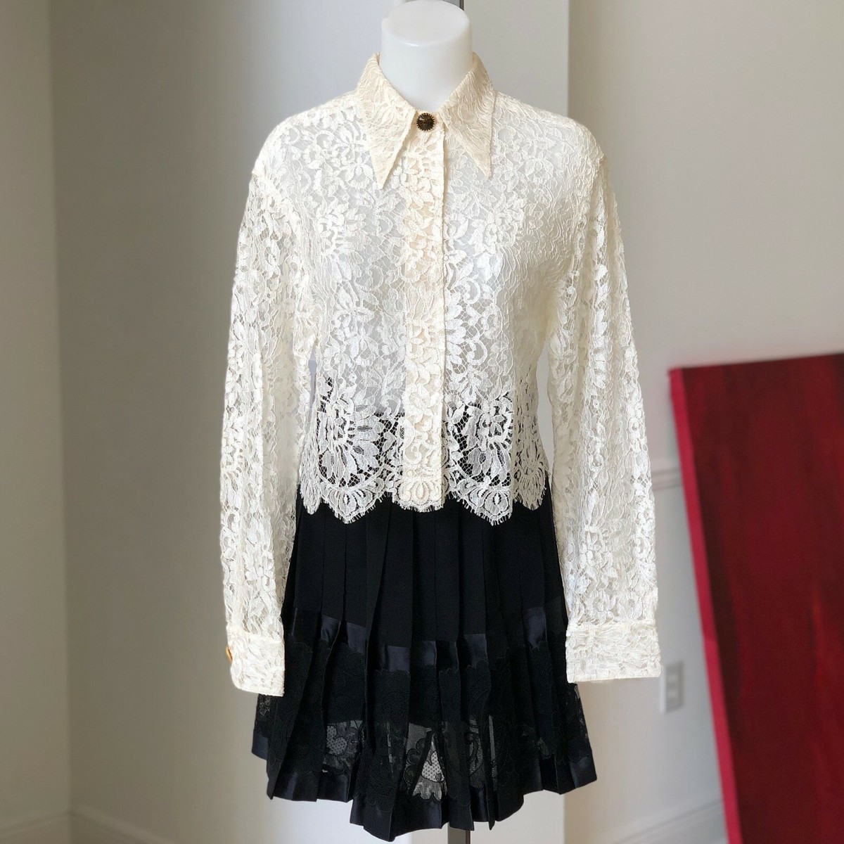 GIANNI VERSACE Punk Lace Sheer Cropped Blouse size IT 40 from S/S