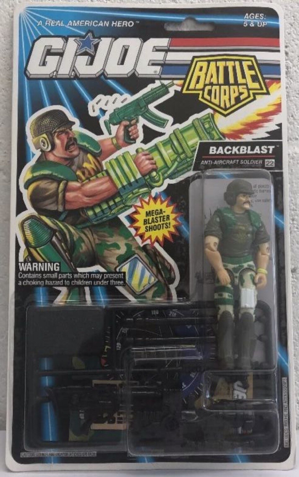 GI Joe Battle Corps Backblast Anti-Aircraft Soldier 1992 Hasbro Large Logo (MOC)