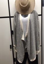Eileen Fisher L Cascading Cardigan Organic Cotton Natural Combo Boucle Stripe