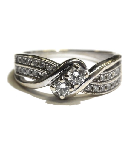 14k white gold .48ct round diamond 2 stone ring 4.