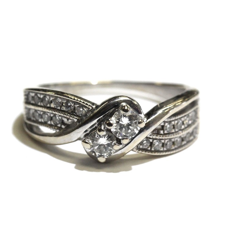 14k white gold .48ct round diamond 2 stone ring 4.9g size 7