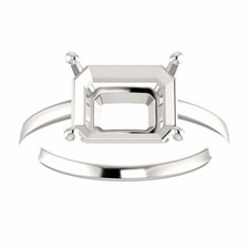 Sterling Silver Emerald Cut Solitaire Ring Setting - Modern Style Ring Mounting