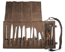 Chef’s Knife Roll Bag – Made of Waxed Canvas and Genuine Top Grain Leather