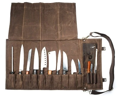 EVERPRIDE Chef’s Knife Roll Bag – Made of Waxed Canvas and Genuine Top Grain Leather