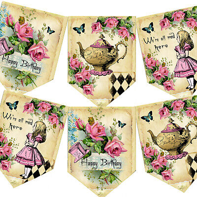 Mad lier Tea Party Alice au pays des merveilles Vintage Rose Fête Bunting