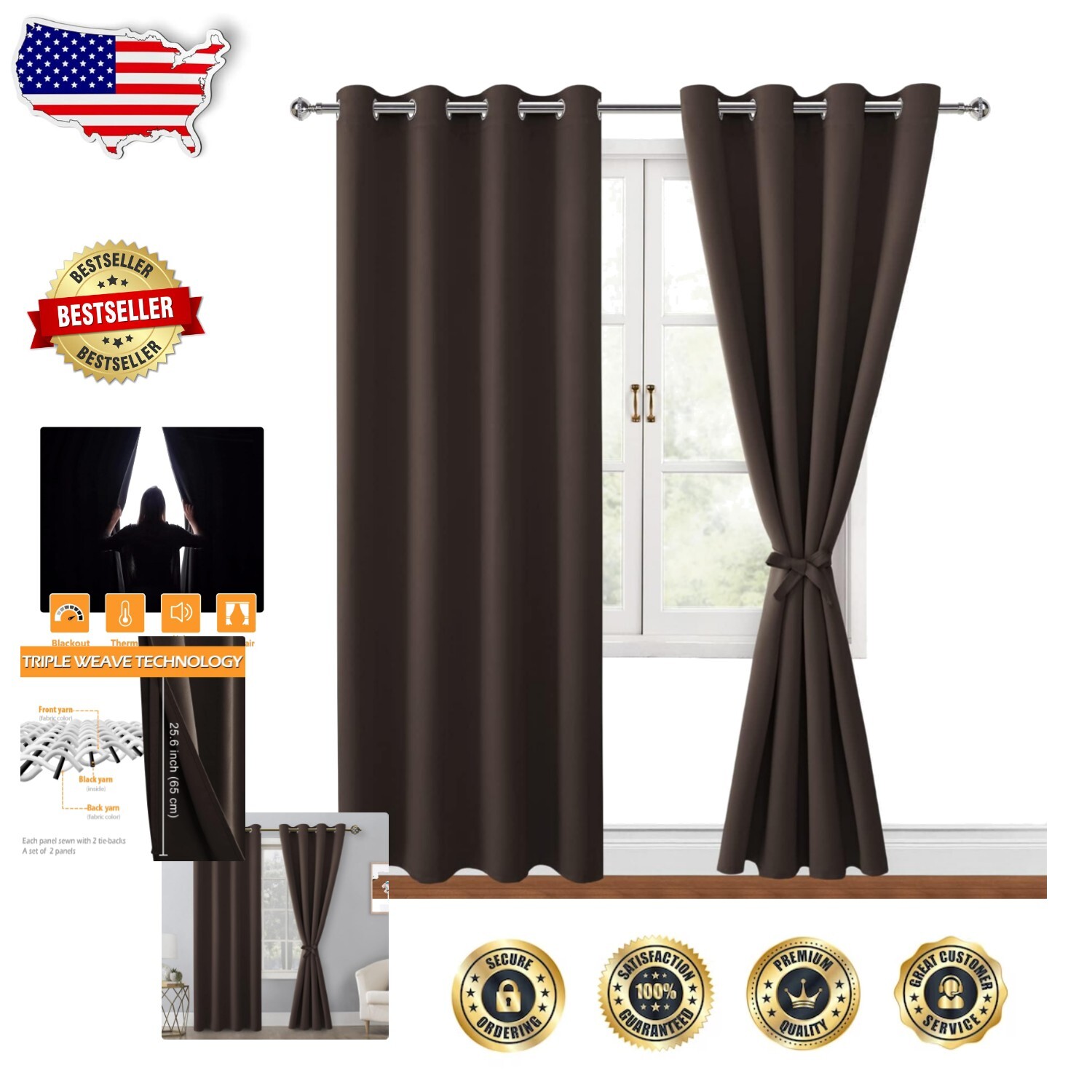 Elegant Thermal Blackout Curtains 52x84 for Sleep and Privacy
