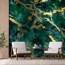 GREEN GOLD MARBLE Photo Wallpaper Art Wall Mural Home Decoration f-A-10004-a-a