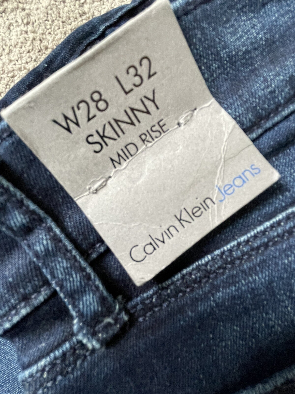 New Calvin Klein Skinny Mid Rise style Blue Denim Jeans Size 28W 32L RRP £100 image 4