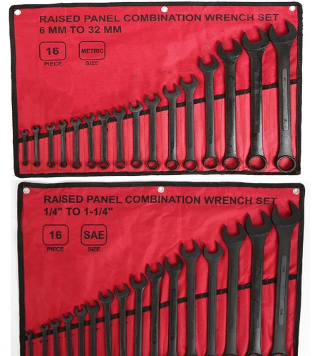 32pcs Combination Wrench Set, Metric 6 to 32mm & SAE 1/4" to 1-1/4" Raised Panel
