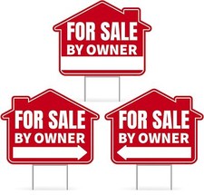 3PC For Sale By Owner Sign with Stakes, 17 Inches by 13 - Multicolor