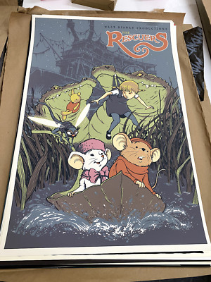 the rescuers 2014 by david petersen art screen print mondo disney