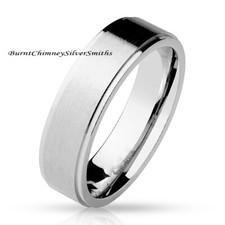 Hand Stamped Brushed Center Stainless Steel Name Ring For Men or Women BCSS39