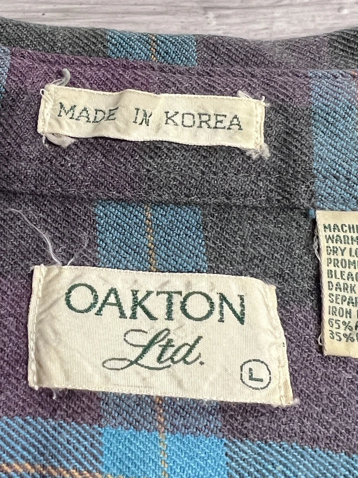 Vintage 70s 80s Plaid Flannel Shirt Faded Blue Brown Size L Oakton Ltd Outdoors - Image 4 of 4