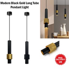 Modern Black Gold Long Tube Hanging Pendant Light LED Cylinder Pipe Ceiling Lamp