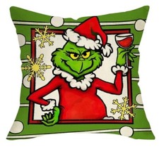 The Grinch Christmas Linen Throw Pillow Cover 18x18 Winter Holiday Home Decor