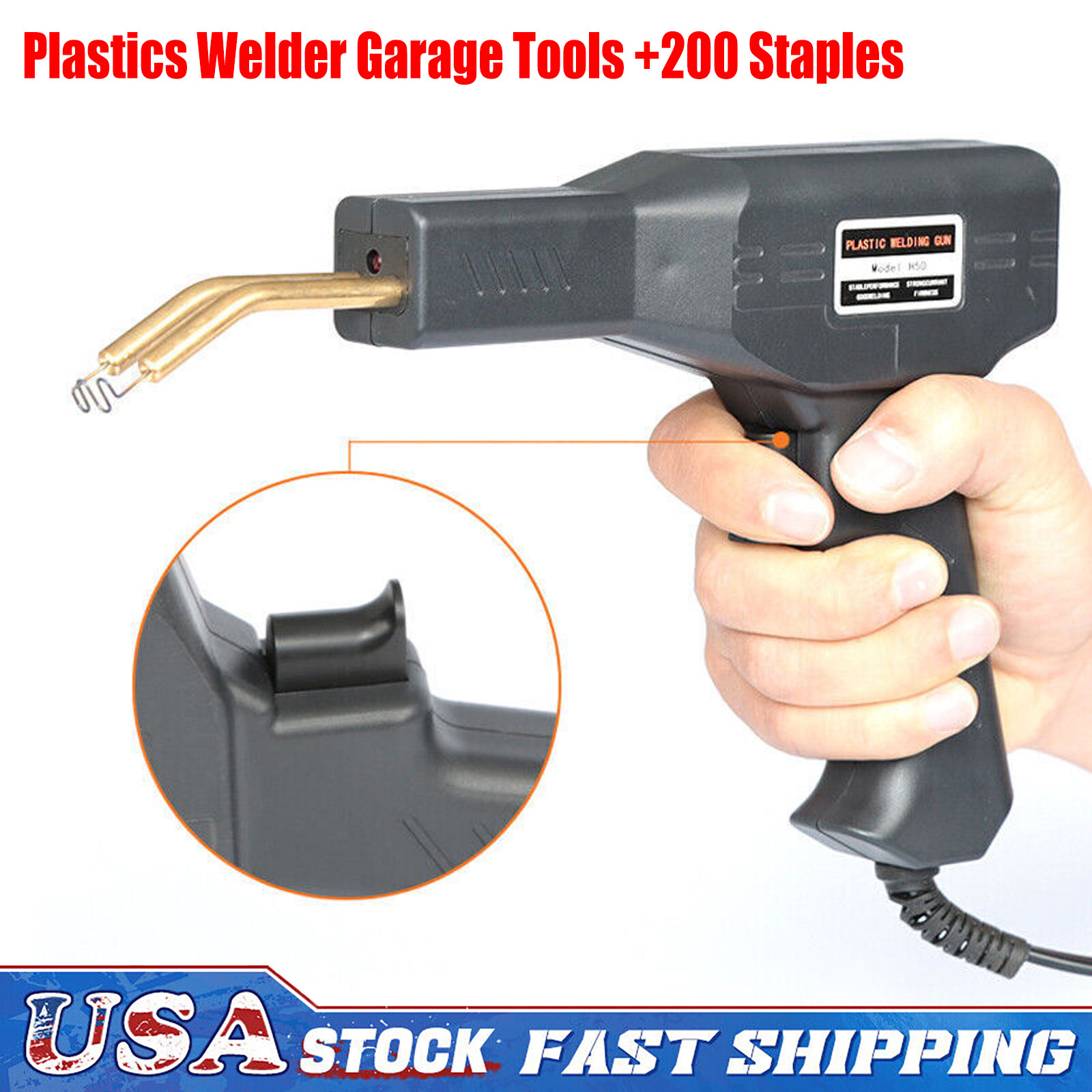 Hot Stapler Car Bumper Fender Welder Gun Plastic Repair Kit +200 Staples-image