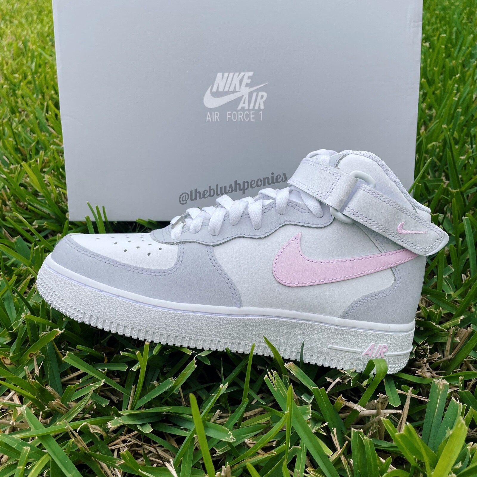 Nike Air Force 1 Mid Gray Light Pink AF1 Custom Unisex Sneakers for Men & Women |