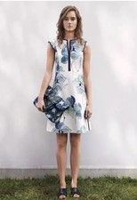 Tory Burch Edith Floral Sleeveless A-Line Shift Dress Watercolor Iris XS Size 2