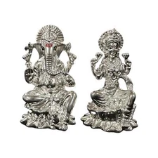 925 Sterling Silver Solid Ganesh & Lakshmi / Laxmi idol (Figurine #30)