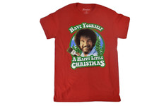 Bob Ross Mens Have Yourself A Happy Little Christmas Red Tee Shirt New S