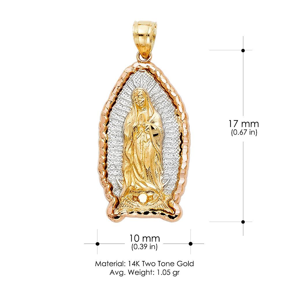 14K Two Tone Gold Guadalupe Charm Pendant & 1.6mm Figaro 3+1 Chain ...