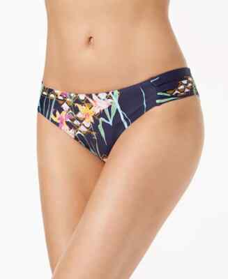 Trina Turk L39255 Navy Fiji Floral Mix Shirred Side Hipster Swim Bottom Size 6