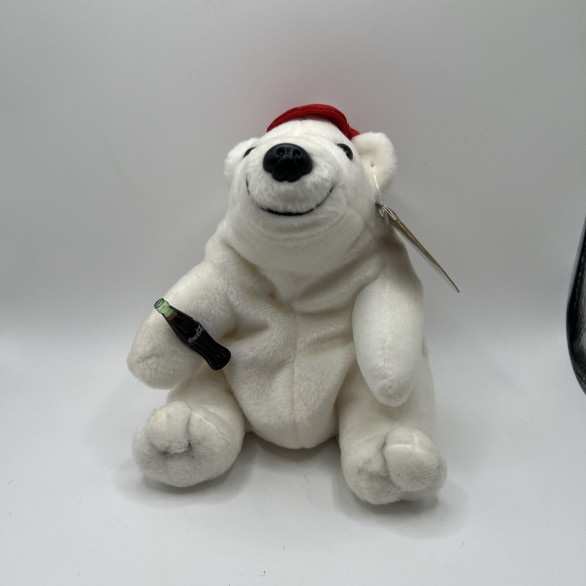 Vintage COCA COLA Polar Bear Plush Toy Bean Bag w/Hat & Bottle