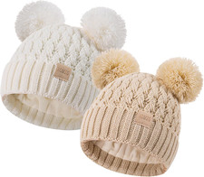 Toddler Winter Beanie Hat, Infant Winter Warm Knit Fleece Lined Cap for Girls Bo