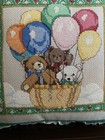 Vintage Handmade Needlepoint Pillow Teddy Bears Ruffle Embroidered Cross Stitch — photo 3