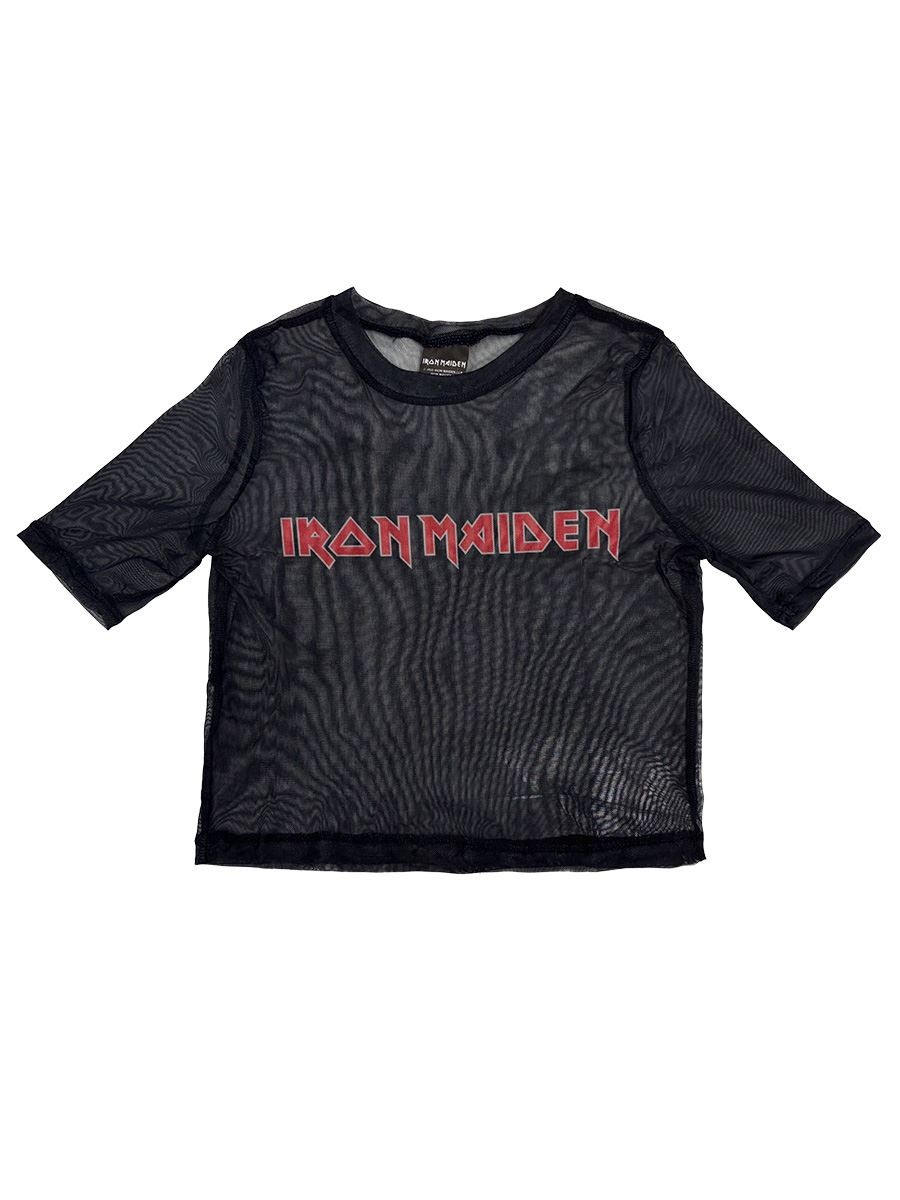 Iron Maiden Logo Ladies Black Mesh Crop Top