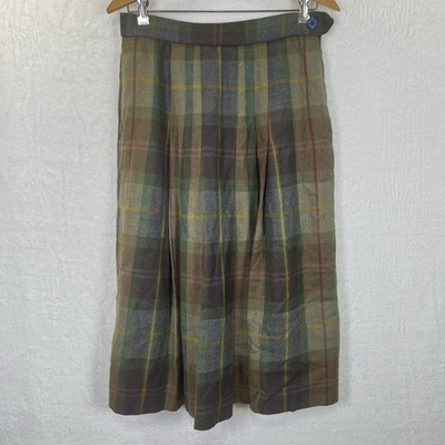 VTG Perry Ellis Wool Cashmere Skirt Women s 12 Multicolor Plaid Pleated Academia