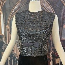 Vintage 1960's Blouse Top Shirt Mod Black Sequins Sleeveless Bow Back Closures