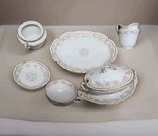 Lot Antique Haviland Limoges Pink Rose  Schleiger Gravy, Tea Cup, Creamer etc