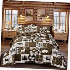 3 Piece Cabin Size Quilt Sets Farmhouse Rustic California King Bear Brown