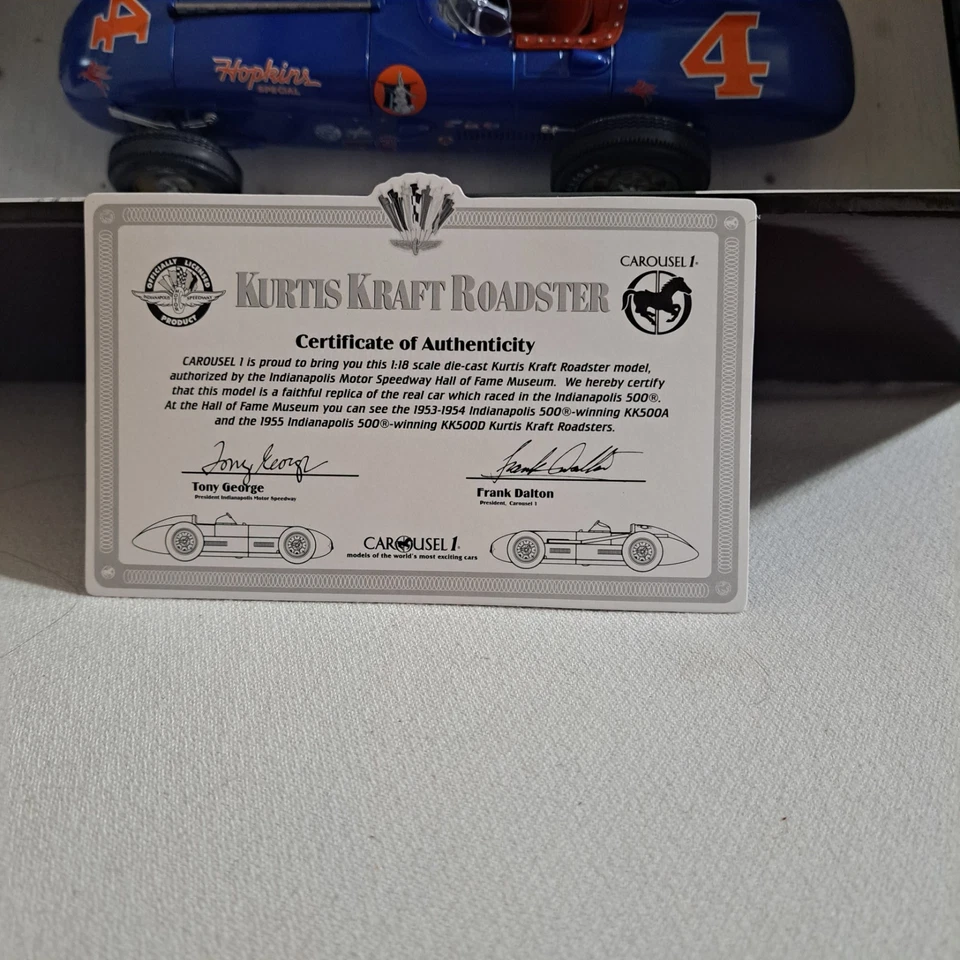 MINT Carousel Kurtis Kraft Roadster 1955 Indy 500 Hopkins #4 Vukovich Car 4502 - Image 4 of 4