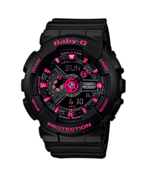 Casio Baby-G BA-111-1A Black & Neon Pink Analog-Digital Shock
