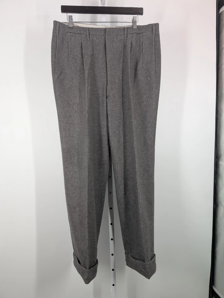 Sartoria A. Caraceni Vintage 70s Gray Wool Pleated Trouser Pants Bespoke Italy  - Image 2 of 4