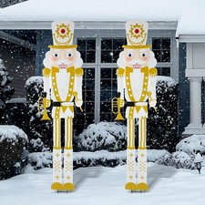 2pcs 6ft Large Modern Metal Christmas Nutcracker Outdoor Decoration White Gol...