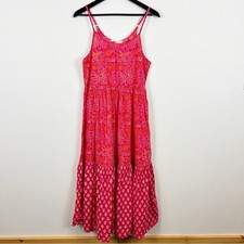 Jaipur Morni Hot Pink Floral Sleeveless Maxi Dress Bohemian Size Medium