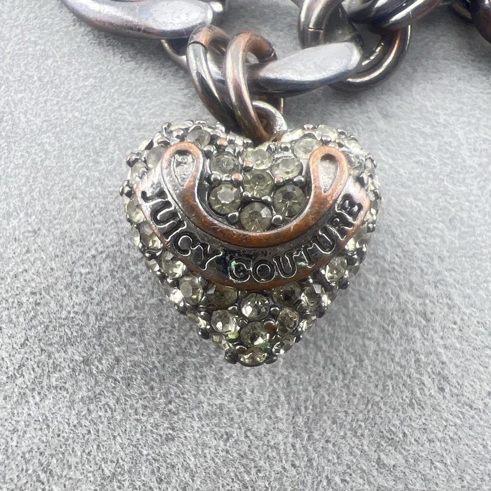 Pulsera vintage Juicy Couture Y2K encanto McBling Gunmetal plata pavé corazón Foto 2 de 4