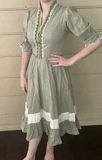 Gunne Sax Dress By Jessica Prairie Boho  Swiss Miss Green Short Sleeve Dress S