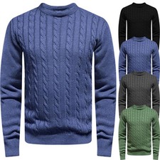 Image of Mens Chunky Cable Knit Jumper Thick Ribbed Warm Pullover Fisherman Sweater Style