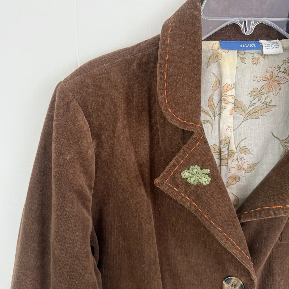 CHAQUETA DE PANA DELIAS Y2K XL Vintage Marrón Chocolate Bordada Hada Grunge Foto 4 de 4