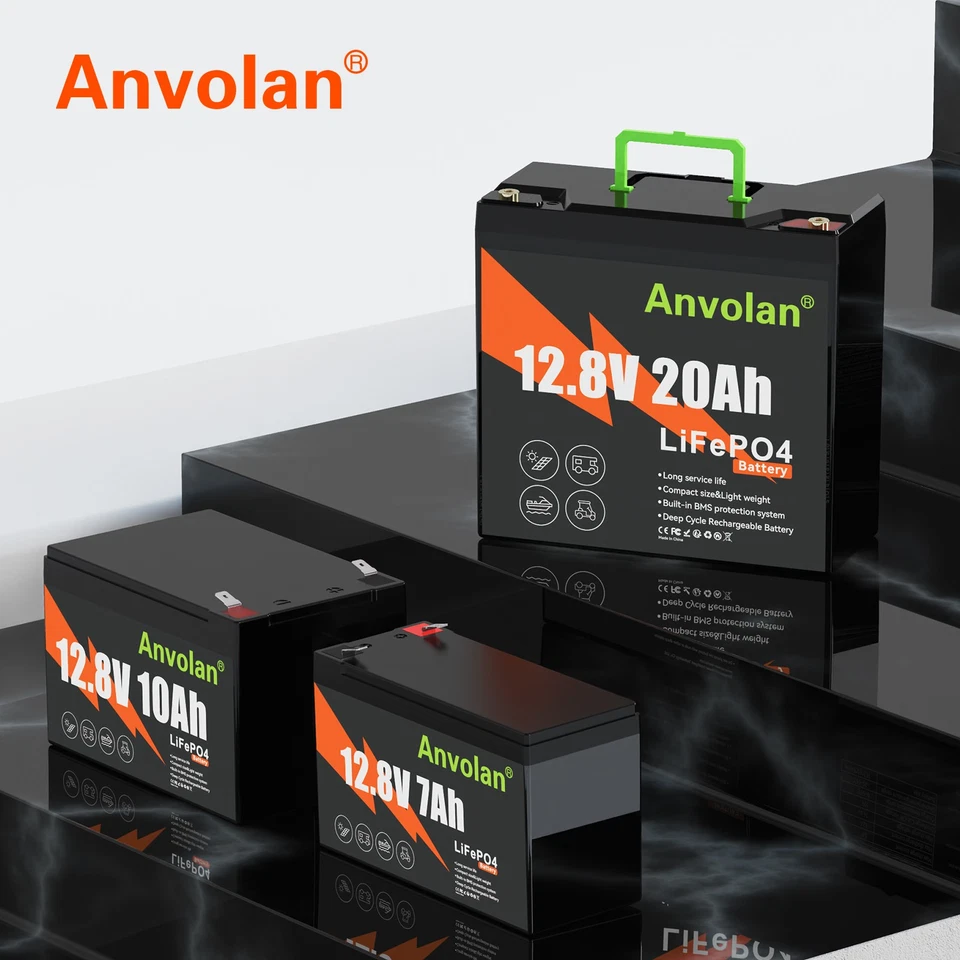 ANVOLAN LiFePO4 12V 20Ah 10Ah 7Ah mit BMS Lithium Batterie Solaranlage Solarbatterie